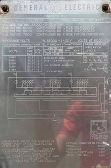 5000/7000 kVA, 33000 Delta Primary, 2400/1385 WYE Secondary, General Electric Substation