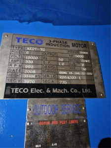 6720 HP 992 RPM Teco, 5000 KW, Wound Rotor Induction Motors, 6 poles, unused (2 available)