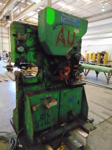 4" x 4" x 3/8" Mubea #KBL50-4-OPTIMA, mechanical ironworker, roller stand, S/N 131a/44355f/27
