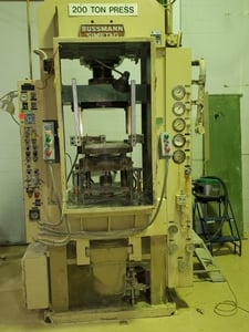 220 Ton, Bussmann Simetag #HPM-200S, Hydraulic Compacting Press, opposed ram, die set, 7.8" depth of fill, 15