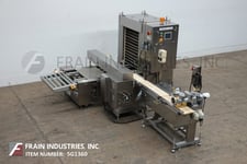 Rheon shuttle panner & tray dispenser/indexer, holds up to 18" x 26" trays, mounted on casters with leveling