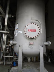 3500 gallon 304 Stainless Steel vertical tank, 6' 6" dia. x 14' 2" high, dished top & bottom heads, 2015