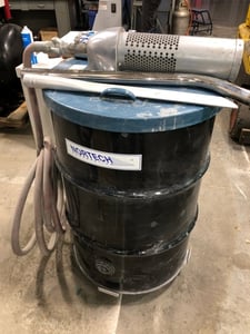 68 cfm Nortech #N551BK, air powered vacuum generating system with head, attachments, hose & 55 gallon drum on