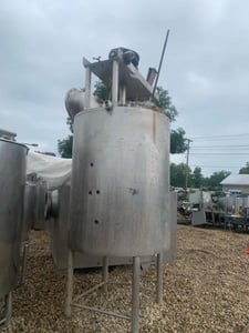 350 gallon Lee #350U9MS, Stainless Steel jacketed mix tank, 125 psi, dish top, 1994