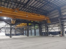 40 Ton, Virginia, double girder overhead bridge crane, 122' span, 37' lift, cab Control, 1999