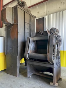 5 cu.ft. Wheelabrator, 27" x 36" rubber belt tumblast machine, 15 HP, dust collector, #14912