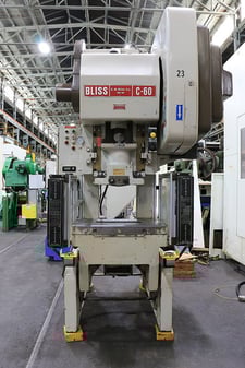 60 Ton, Bliss #C-60, Open Back Inclinable Punch Press, 4" stroke, 14.25" Shut Height, air clutch, 1990