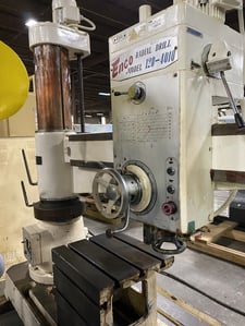 3' -9" Enco #128-4010, radial drill, 2 HP, 220 V., 3-phase, coolant pump