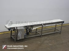 16" wide x 12.2' long, Stainless Steel table top conveyor, 1/2 HP drive, mounted on 6 legs with leveling pads