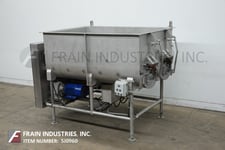 304 Stainless Steel dual trough ribbon blender, 90 cu.ft., (2) 20 HP motor drives, mounted on heavy duty frame