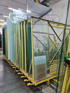 Rbb ST-21, Glass Storage Racks, 21 Positions, 3210 x 2600 mm dim., 700 - 1450 mm corrodor width, 4 - 5 deg