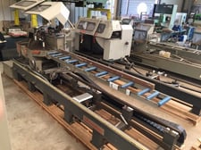 Elumatec #DG-104, Automatic Double End Miter Saw, 3500 mm min. cutting length, 4500 mm profile, 420 mm blade