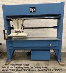 20 Ton, Fipi #F510H, traveling head die cutting press, 29.5" squaring head, 51.5" travel, 25" x63.5" bed, 2000