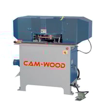 3.15" x 3" Cam-Wood #CS-1245, double miter saw, (2) 1.5 HP, 12" blade diameter, 4' infeed and outfeed roller