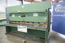 1/4" x 10' HTC #250-10A, 1" x3" x124" blade, 9 holddown, 36" front operated power back gauge w/ indicator