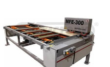 Image for 9.5" wide x 16' long Doucet MFE-300-16, lateral chain feeder, 4" thickness, 4-roller infeed, 2-top steel rollers, 2-bottom, 3' length lateral chain, 2022