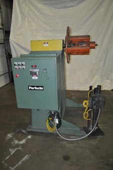 2000 lb. Perfecto #RS-2-8M, motorized uncoiler, 16" width mandrel, 84" outside dimensions, 16"-20" ID, manual