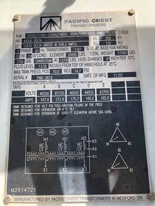 10000/11200/12500/14000 kVA, 46000 Delta Primary, 12470 Delta Secondary, Pacific Crest Substation