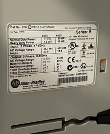 10/15 HP Allen-Bradley PowerFlex 700, 20BD022A3AYNAND0, 480 Volts, N12, unused surplus (2 available)