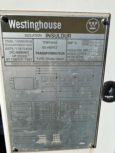 7.5/10 MVA 25000 Primary, 13800Y/7967 Secondary, Westinghouse, station type, oil