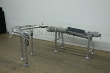 3" wide x 35.1' long, Simplematic, table top switchback conveyor with adjustable guide rails, mounted on 4