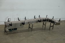 10" wide x 10.4' long, Keenline, Stainless Steel frame table top conveyor, 90 Degrees  left hand turn, 1/2 HP