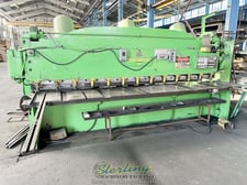 3/8" x 12' Cincinnati #2512, 18" throat, 50 SPM, 36" FOPBG w/ indicator, 3 counter balances, support arms