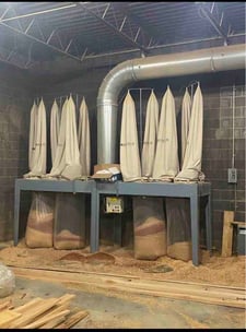 Northtech 16 HP Inside Dust Collector, 12 filter bags up, 4 collection bags lower, Lots of pipe