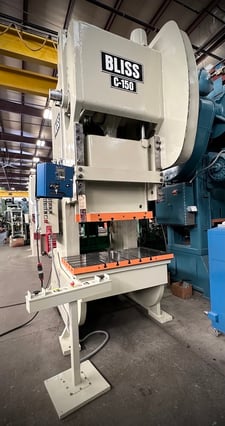 150 Ton, Bliss #C-150, OBI, 8" stroke, 22" Shut Height, air clutch, 50" RL x 30" FB bed, 1969