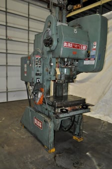 60 Ton, Bliss #C-60, OBI press, 4" stroke, 14.25" Shut Height, 3" adj., 90 SPM, 32" x21" bed, 90 SPM, 1989
