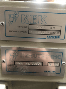 rotary powder coating siev, KEK #250, w/cart & pneumatic controls, tested