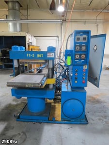 140 Ton, Hydraulic molding press w/shuttle table, 4-post, 8" stroke, 15" daylight, 20" x20" heated platens