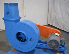 Material handling fan, matching high-efficiency dust cyclone, 25 HP, 12" inlet, 20" wheel diameter, 9" wheel
