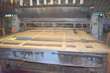 America Globe, 10' gang panel slatbed trim saw, multi blade lug type trim panel saw