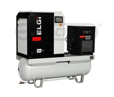 26 cfm, 125 psig, Elgi #EN05-125, Rotary Screw Air Compressor w/Dryer & Tank, 7 HP, 115 Deg.F ambient temp.