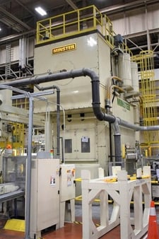 1200 Ton, Minster #E2-1200, straight side double crank, 12" stroke, 44" Shut Height, 12" slide adjustment