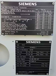 3000 Amp, SIEMENS, No. SPS 2 145 633 145KV No. SPS2-145-63-3 145KV, SF6 CIRCUIT BREAKER