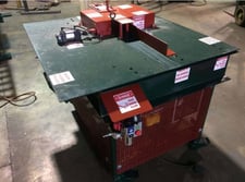 Morgan #Single-Head, Notching Machine, 15 HP, guards and air clamps, mounted on 4 heavy duty lockable