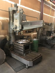 5' -14" Wolf, radial arm drill, 77" spindle to table, 30" x30" box table, coolant, tooling