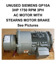 3 HP 1750 RPM Siemens, Frame 182TC, TEFC, brake motor, 230/460 Volts