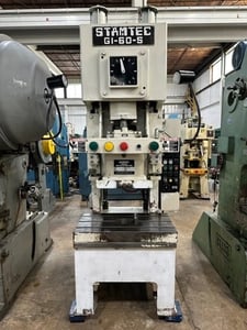60 Ton, Stamtec #G1-60-S, OBI bakc geared punch press, 5" stroke, 13.3" Shut Height, air clutch, 60 SPM
