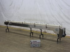 7-1/2" wide x 13.4' long, Gramac #9357/B93, Stainless Steel table top conveyor, mounted on 4 legs