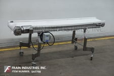 13-1/2" wide x 7.1' long, Dorner, Stainless Steel table top conveyor, mounted on locking casters