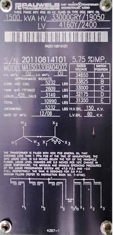1500 kVA, 33000 GRDY Primary, 4160/2400 WYE Secondary, PAUWELS, Radial Feed, Dead Front Pad-Mount