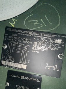 500 KVA 11847GY/6840 Primary, 208Y/120 Secondary, Padmount Transformer