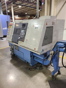 Mazak #SQT-100MS, CNC turning center, 6" chuck, 3-jaw, Fusion 640T, live tool, chip conveyor, 2001