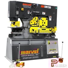 6" x 6" x 5/8" Marvel Amada #Spartan-MSIW126D/DX, ironworker, 126 Ton, 15 HP, 14" throat depth, 3-1/8" stroke