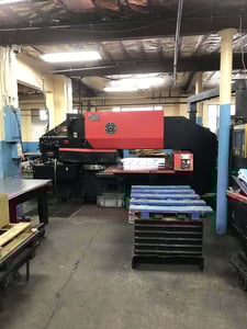 33 Ton, Amada #Pega-345, CNC turret punch, 58 station, 2 automatic index, Amadan 04PC, ball transfer table