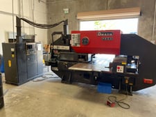 33 Ton, Amada #Pega-345, CNC turret punch, 58 station, 2 automatic index, Fanuc 6M, ball transfer table, 2