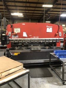 110 Ton, Amada #RG-100-EX, 10' overall, 100.39" between housing, 3.937" stroke, 15.75" throat, 14.57" open